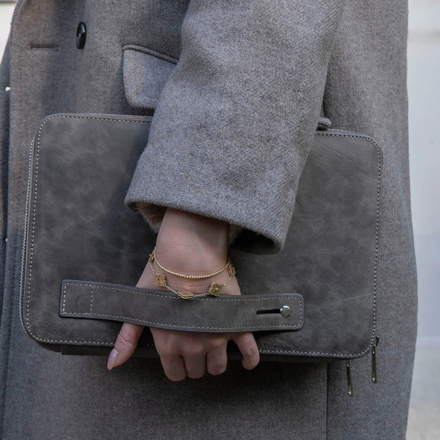Leather Tech Organizer Case -Grey - Mobile