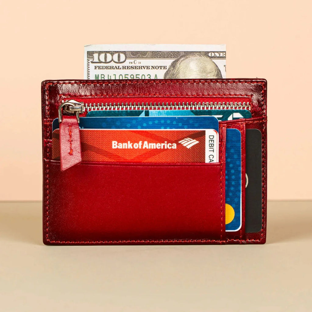 Zippered Genuine Leather Card Holder – Gift Box Edition (10 Colors) -Concord