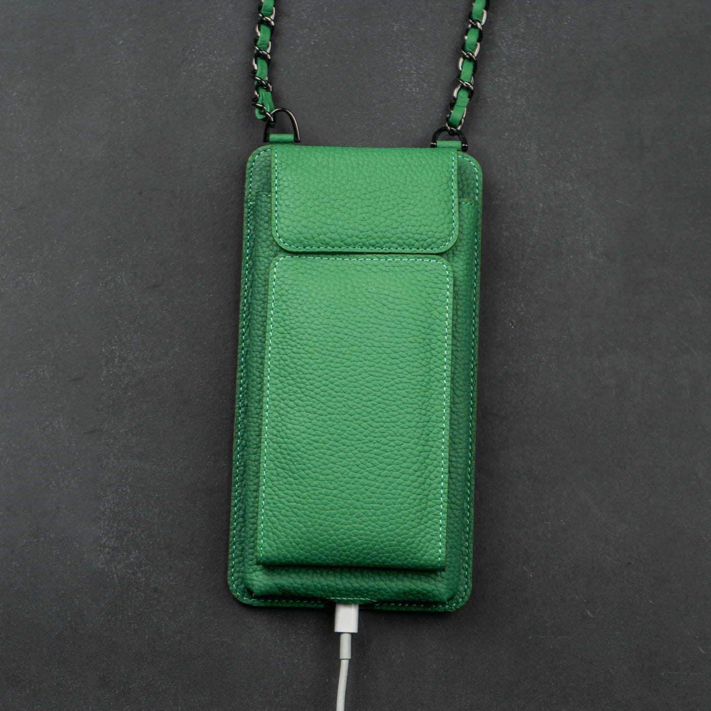 Leather Green Crossbody Bag Phone Wallet - Columbus