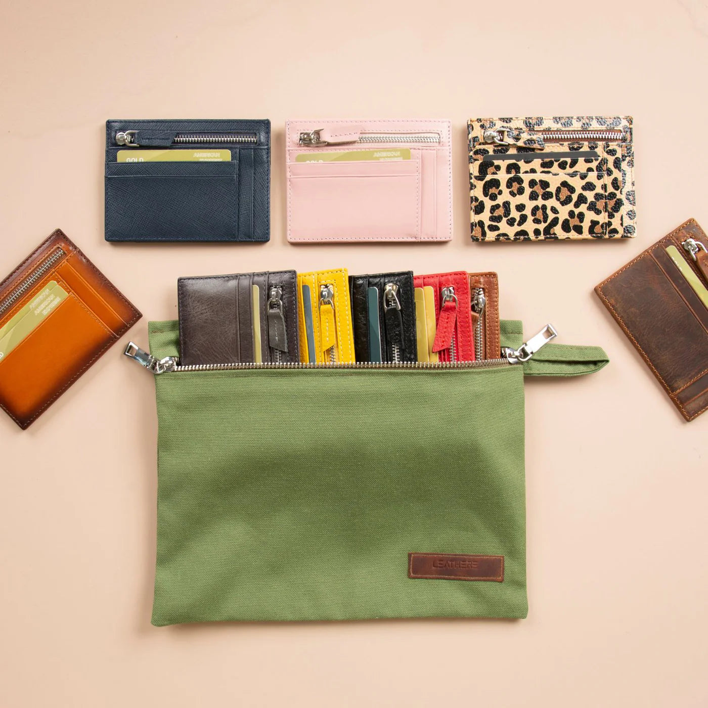Zippered Genuine Leather Card Holder – Gift Box Edition (10 Colors) -Concord