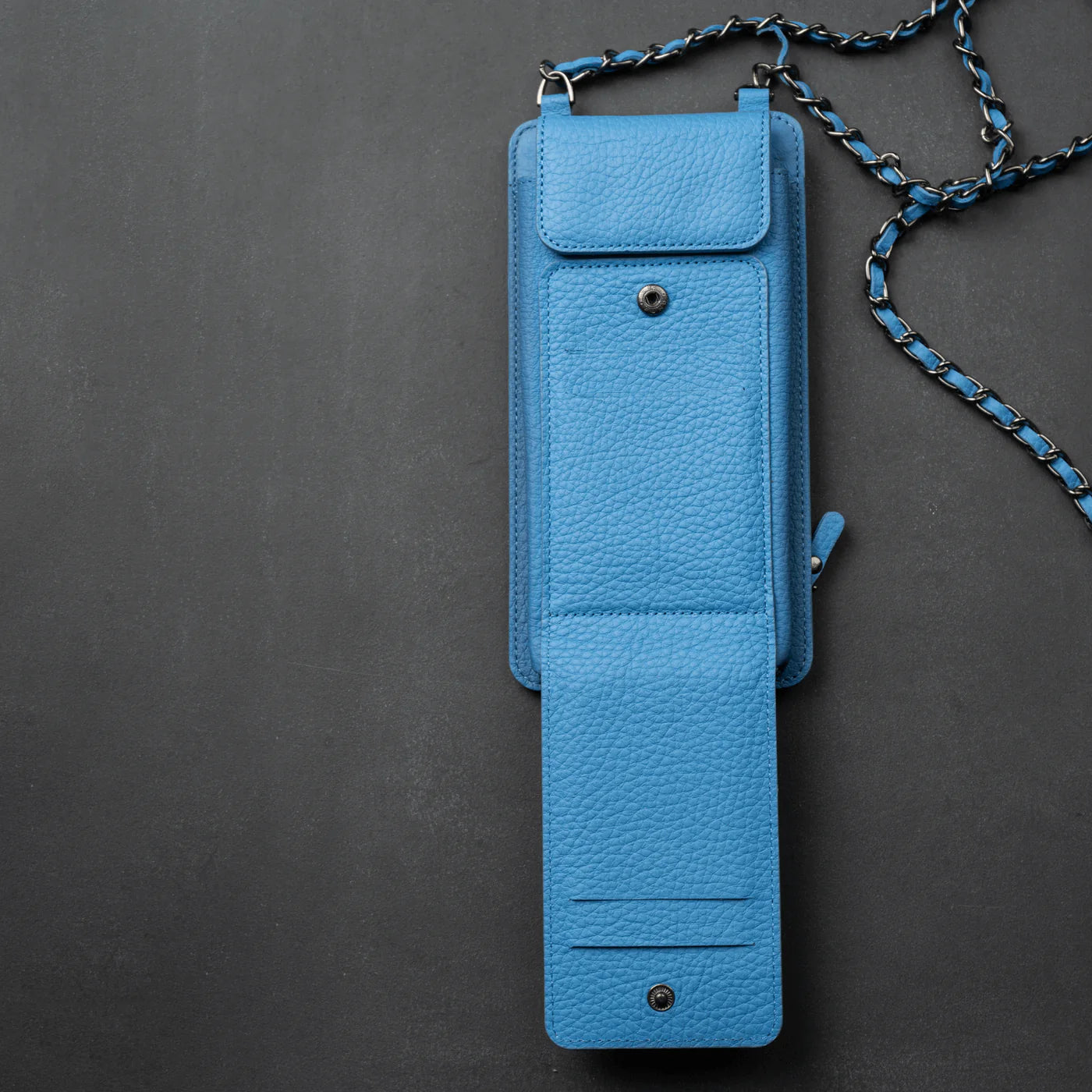 Leather Blue Crossbody Bag Phone Wallet - Columbus